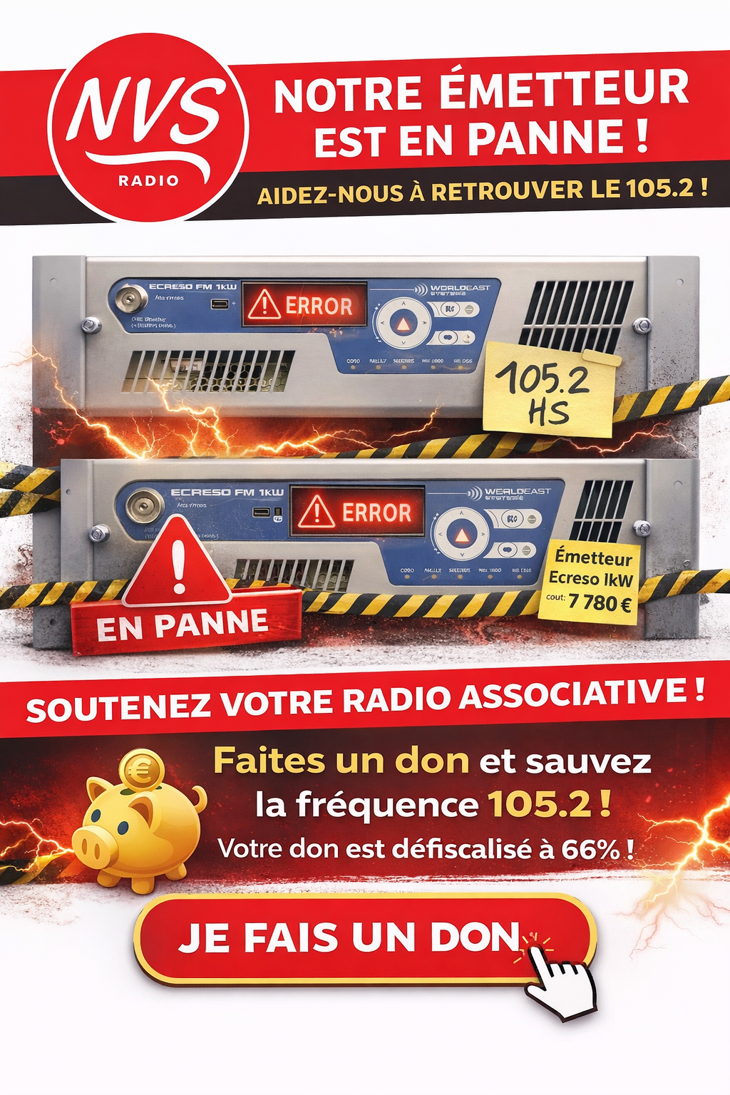 Sauvons le 105.2 FM Aidez NVS Radio &agrave; remplacer son &eacute;metteur